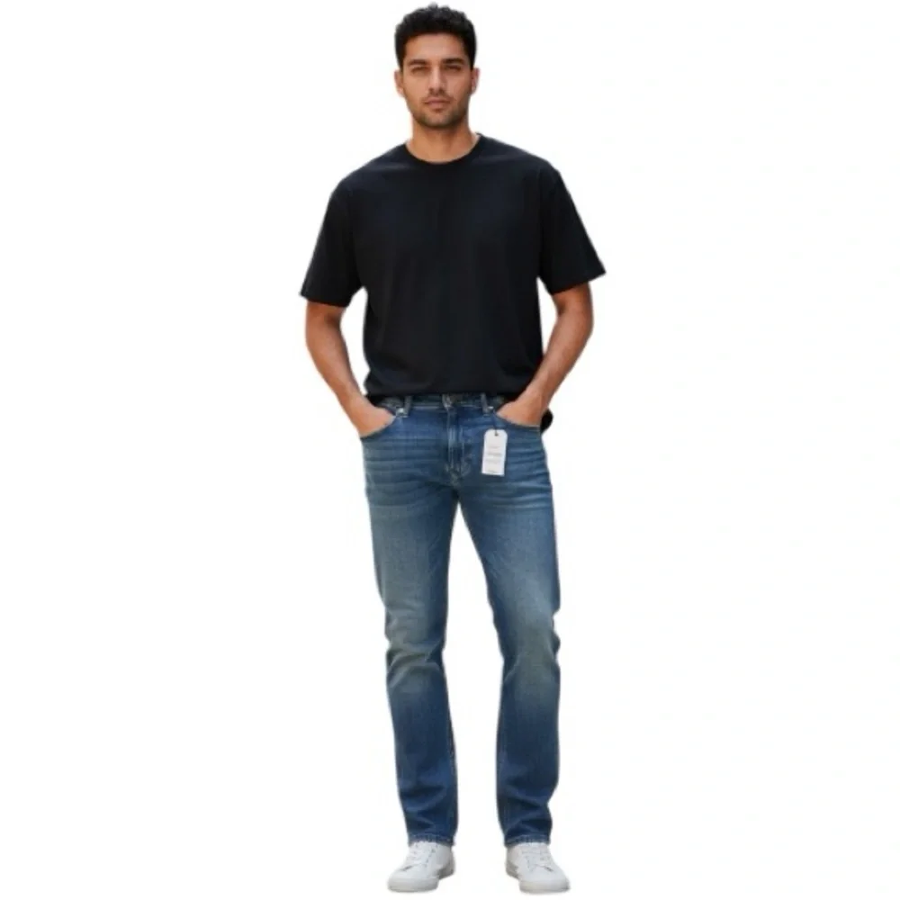 Express Men's Slim Straight Jeans in Blue Wash